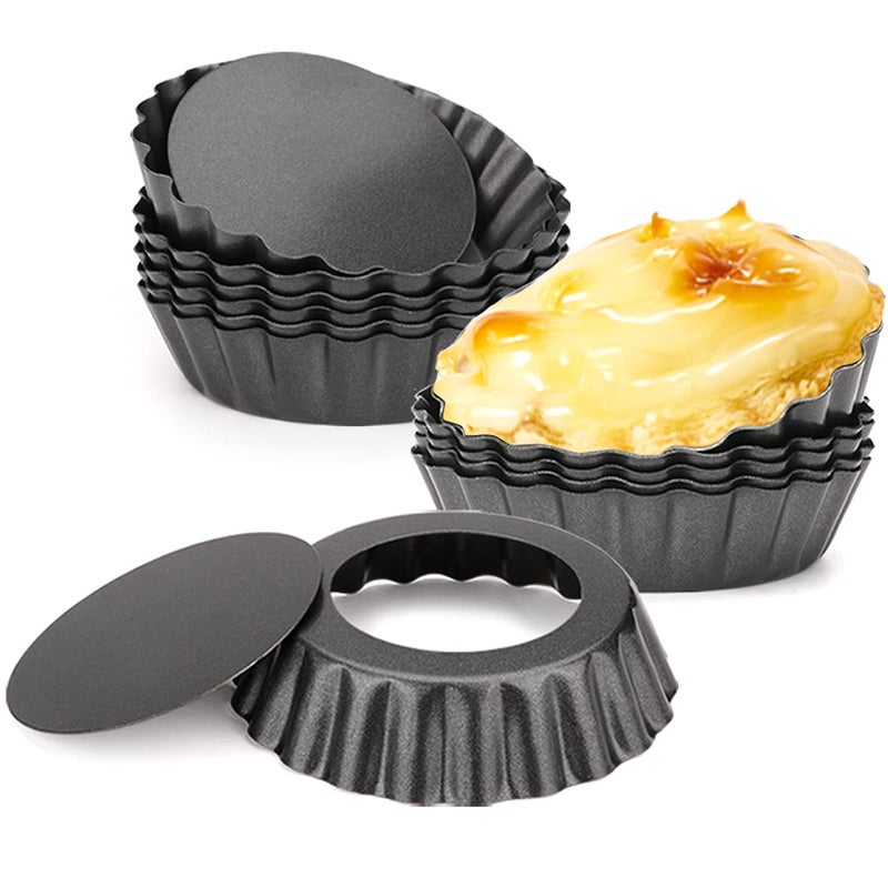 Cyimi 12 pcs Egg Tart Molds, 3"" Mini Tart Pans Removable Bottom, Cupcake Cake Muffin Mold Tin Pan Baking Tool, Reusable Quiche Bakeware Carbon Steel for Pies, Quiche, Cheese Cakes, Desserts - Image 1